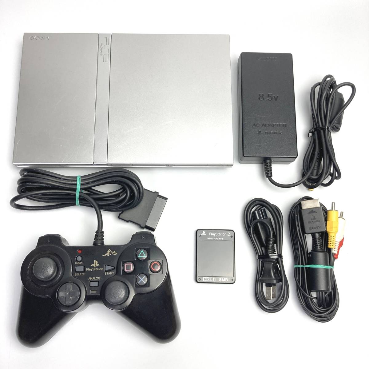 ★薄型★ PS1PS2読み込みOK SCPH 75000 PS2 本体セット プレステ2 PlayStation2 サテンシルバ―  SCPH-75000 SS シルバー