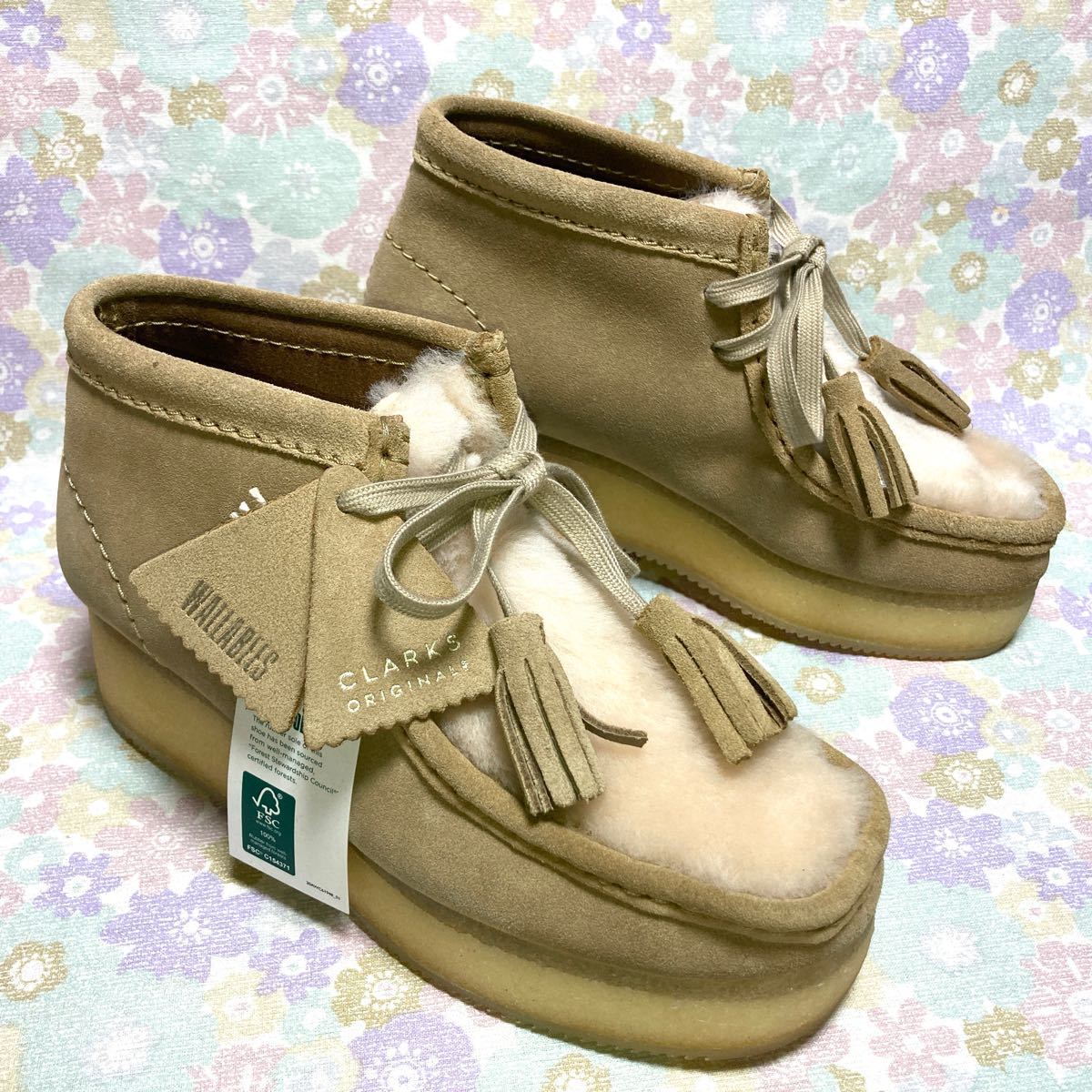 【レアモデル!】クラークス ワラビー ウェッジ (23㎝相当) ライトタン*新品未使用!人気の厚底ソール!※入手困難!