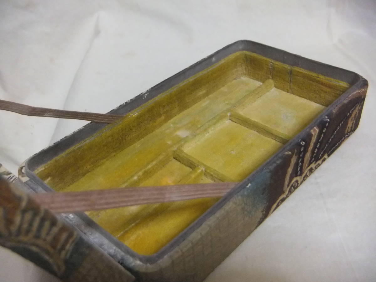 戦前昭和初期 当時の女性用化粧道具箱(中身は空です) 表面縮緬生地