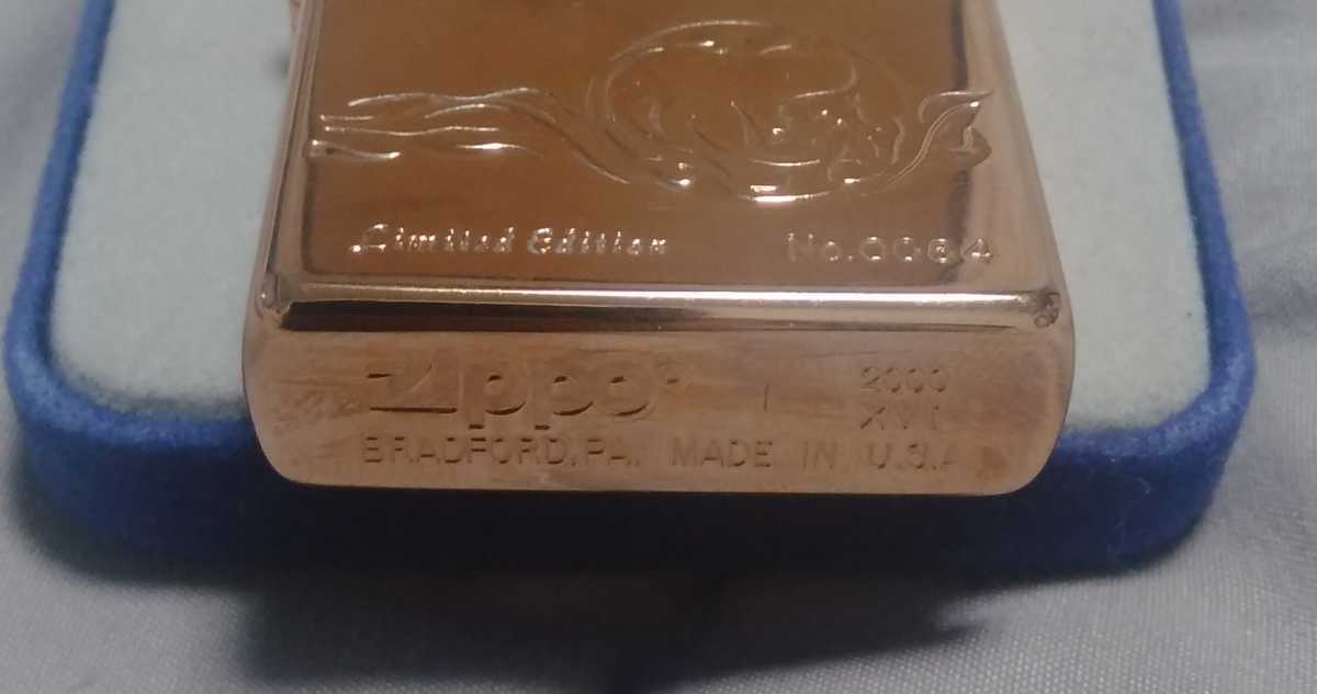 ZIPPO シルバー10ミクロン ゴールド色 sunsetgold limitededlition シリアルナンバーNo0084 2000年 XVI BRADFORD MADEINUSA 青箱入り_画像2