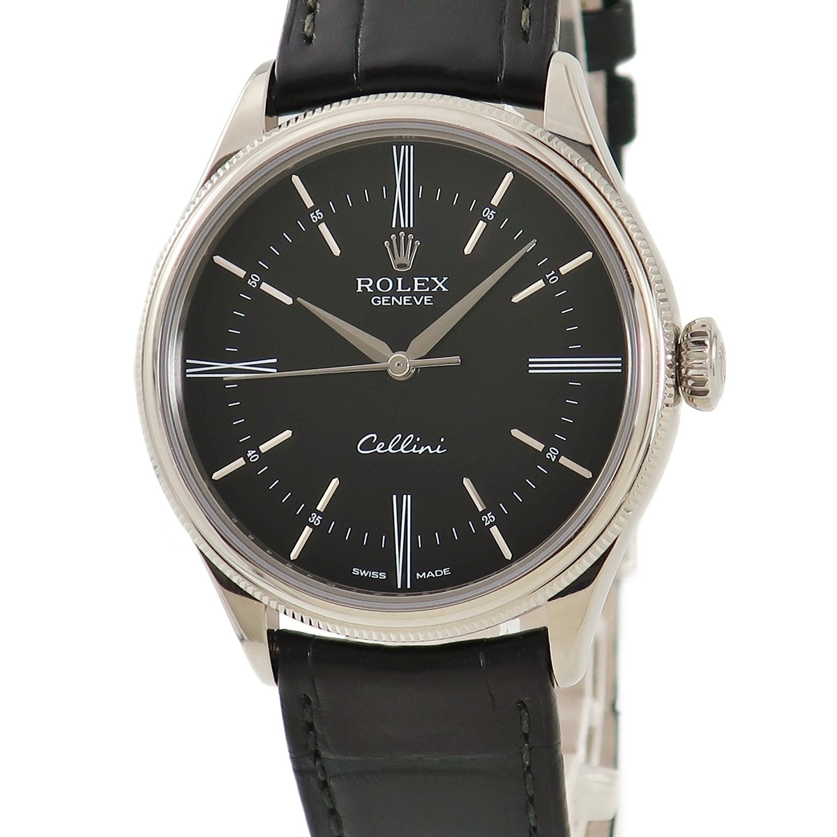 【3年保証】 ロレックス チェリーニ タイム 50509 ランダム番 K18WG無垢 黒 ダブルベゼル ドレスウォッチ 自動巻き メンズ 腕時計