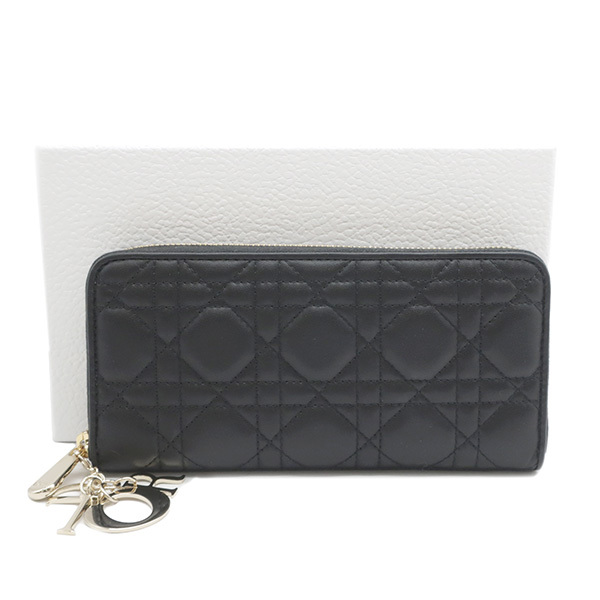 ディオール 長財布 LADY DIOR VOYAGEUR ウォレット ブラック ラムスキン S0007ONMJ カナージュ 黒 Christian Dior(クリスチャン ディオール) レディース LADY DIOR VOYAGEUR ウォレット ピオニーピンク ラウンドファスナー 長財布 S0007ONMJ M81P
