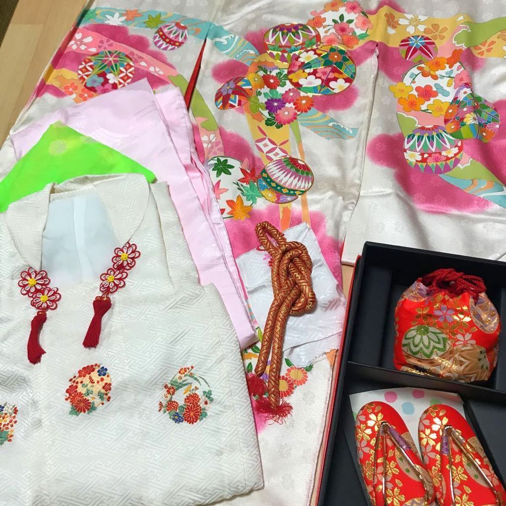 七五三　女の子　3歳　着物　カバン　草履　長襦袢　　セット　日本製　テフロン加工済み　女