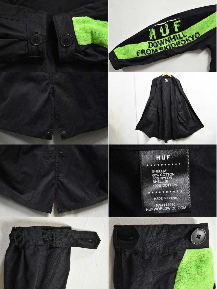  big size HUF is fDOWNHILL FROM SKIDROKYO Chesterfield coat nylon sleeve pie ru ground black 2XL corresponding (38187