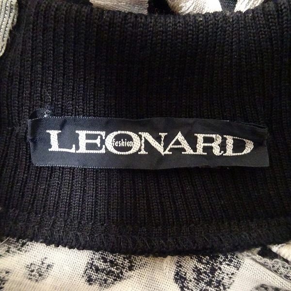 #apc レオナール LEONARD ワンピース M 黒 グレー シルク混 アニマル柄 レオパード ハイネック 異素材 ロング レディース [771881]_画像5