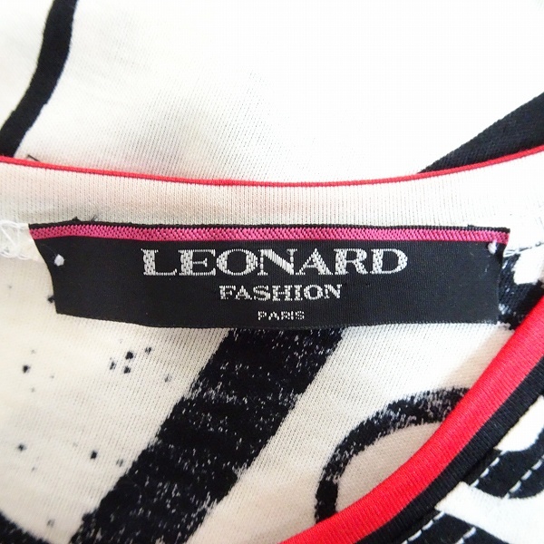 #spc レオナール LEONARD カットソー L 白系 黒 赤 総柄 リボン 半袖 Tシャツ レディース [771967]_画像5