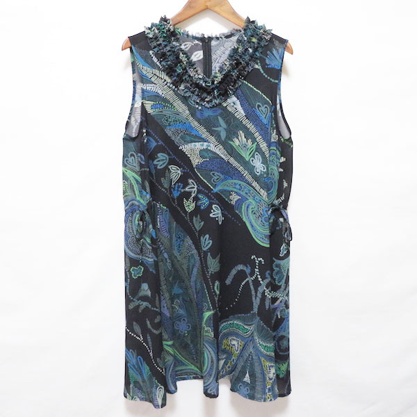 #snctokkoTOKUKO1erVOL tunic 9 black green blue no sleeve frill ribbon total pattern lady's [754712]