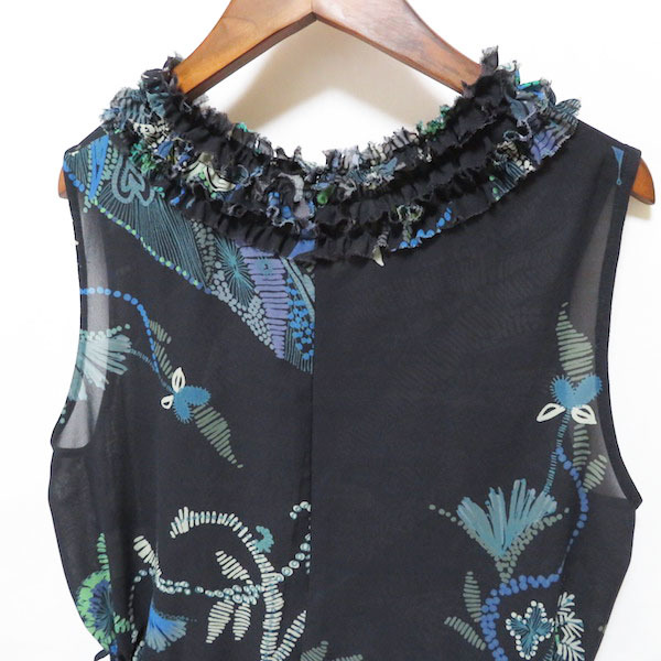 #snctokkoTOKUKO1erVOL tunic 9 black green blue no sleeve frill ribbon total pattern lady's [754712]