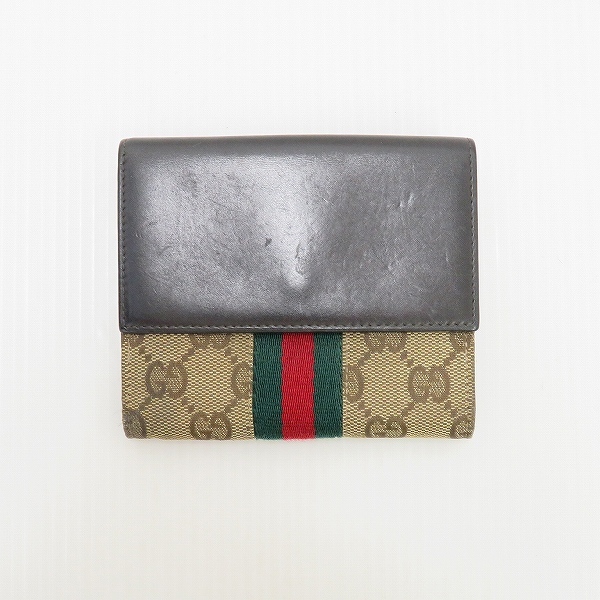 #anzw グッチ GUCCI 二つ折り財布 GG柄 シェリーライン キャンバス レザー ベージュ系 [688402]_画像1