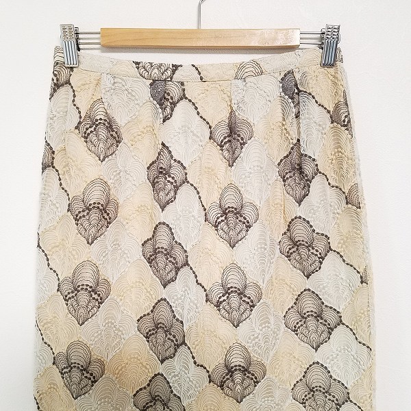 #anc Junko Shimada 49AV. JUNKOSHIMADA skirt 40 beige group gray embroidery total pattern lady's [774994]