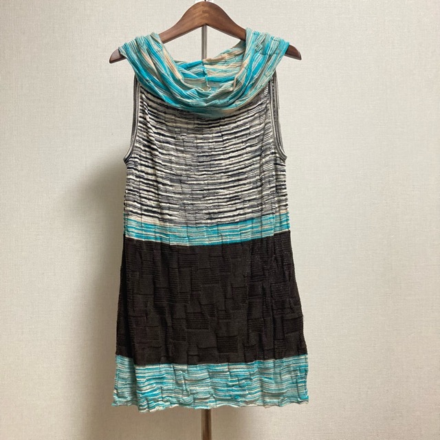 #snc エムミッソーニ M MISSONI チュニック カットソー 40 茶系 緑 ノースリーブ ニット ボーダー レディース [743835]_画像1