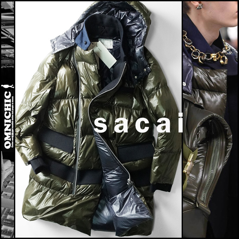 完売 新品217 800円【SACAI】秋冬を彩る光沢配色レイヤードナイロン