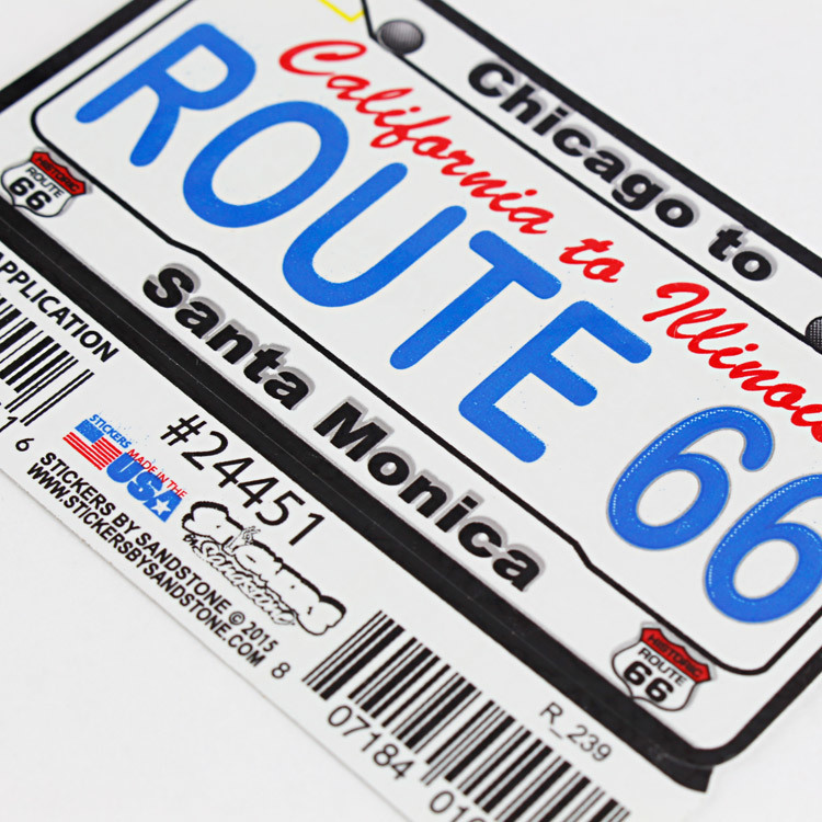 Route 66 ステッカーS ホワイトプリント＜Chicago to Santa Monica＞ 縦4.5×横8.8cm #24451 Made in USA ルート66_画像2