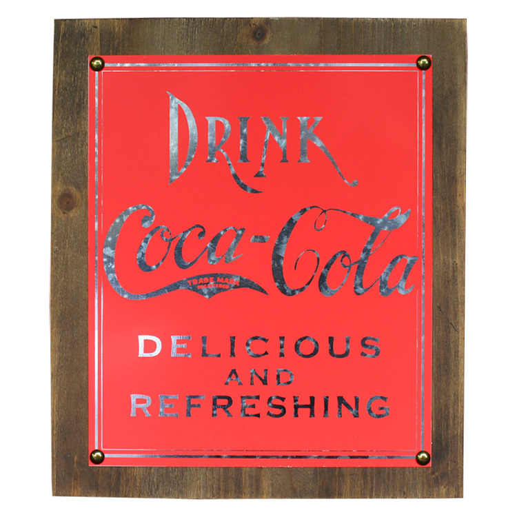 ボックストップ メタル看板 コカ・コーラ 「DRINK Coca-Cola」 #189226 木製フレーム ウォールディスプレー_ボックストップ メタル看板 コカ・コーラ
