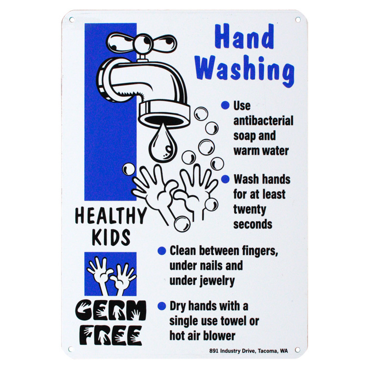 ハンドウォッシュサイン Hand Washing（ブルー） H255×W180mm アルミニウム製_ハンドウォッシュサイン （ブルー） H255×