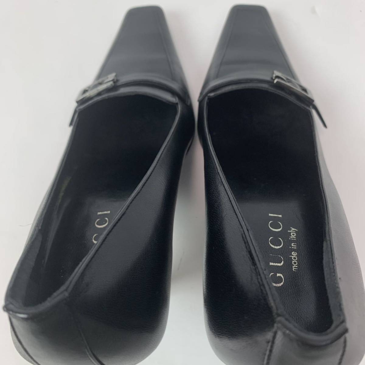 p364 未使用 GUCCI グッチ レザー パンプス ブラック ビジネスシューズ