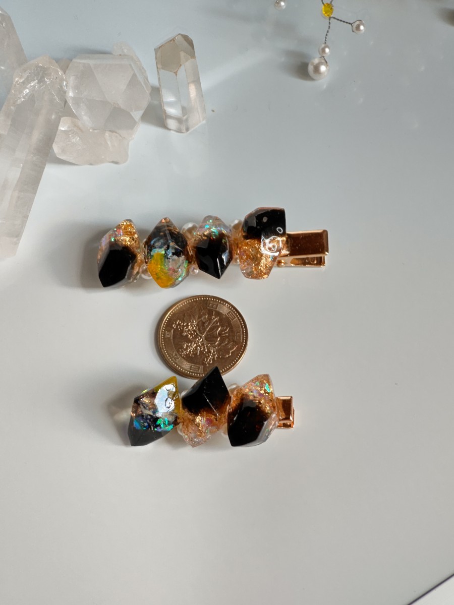 レジン ハンドメイド 鉱石風ヘアクリップ大小セット