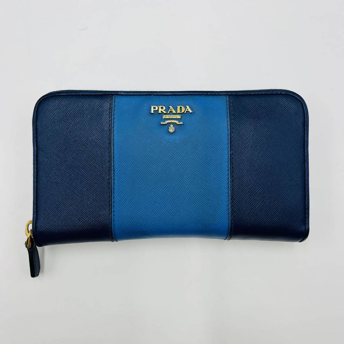 1円 美品 PRADA プラダ 長財布 ラウンドファスナー ロゴ サフィアーノ