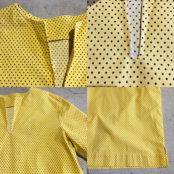 VINTAGE LADIES COTTON DOT TOPS ビンテージ レディース コットン ドット柄 トップス 黄色 黒 古着 美品 S 即決 USA カットソー_画像2