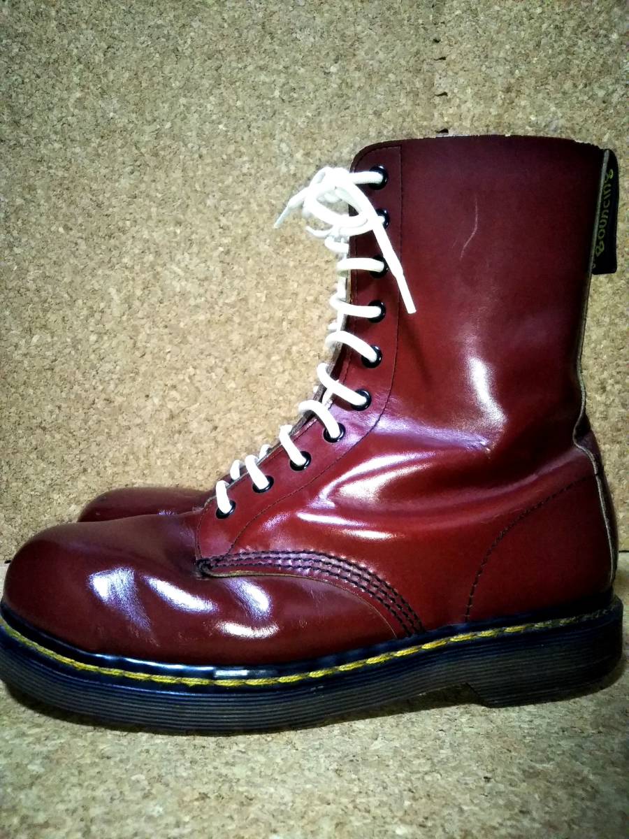 【Dr.MARTENS】ドクターマーチン 英国製 スチールトゥ 10ホールブーツ UK7 (26cm ) イングランド製 チェリーレッド プリントタグ 希少レア