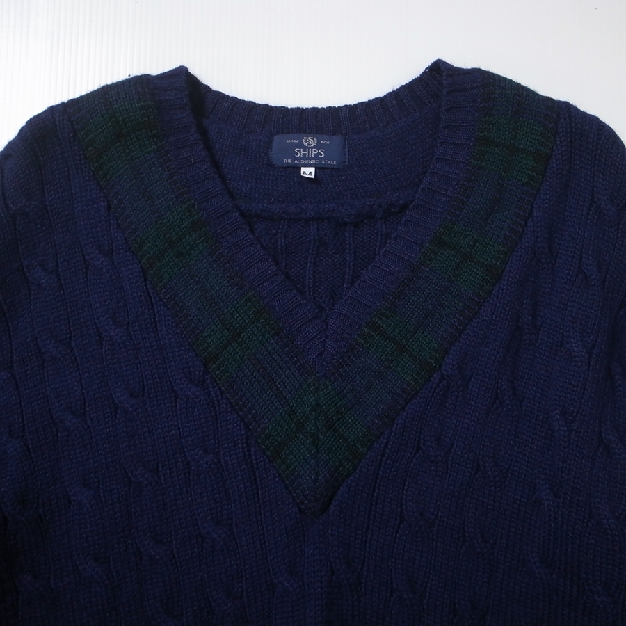 SHIPS Ships Chill ten knitted M*3 navy / cable knitted Alain knitted ivy 