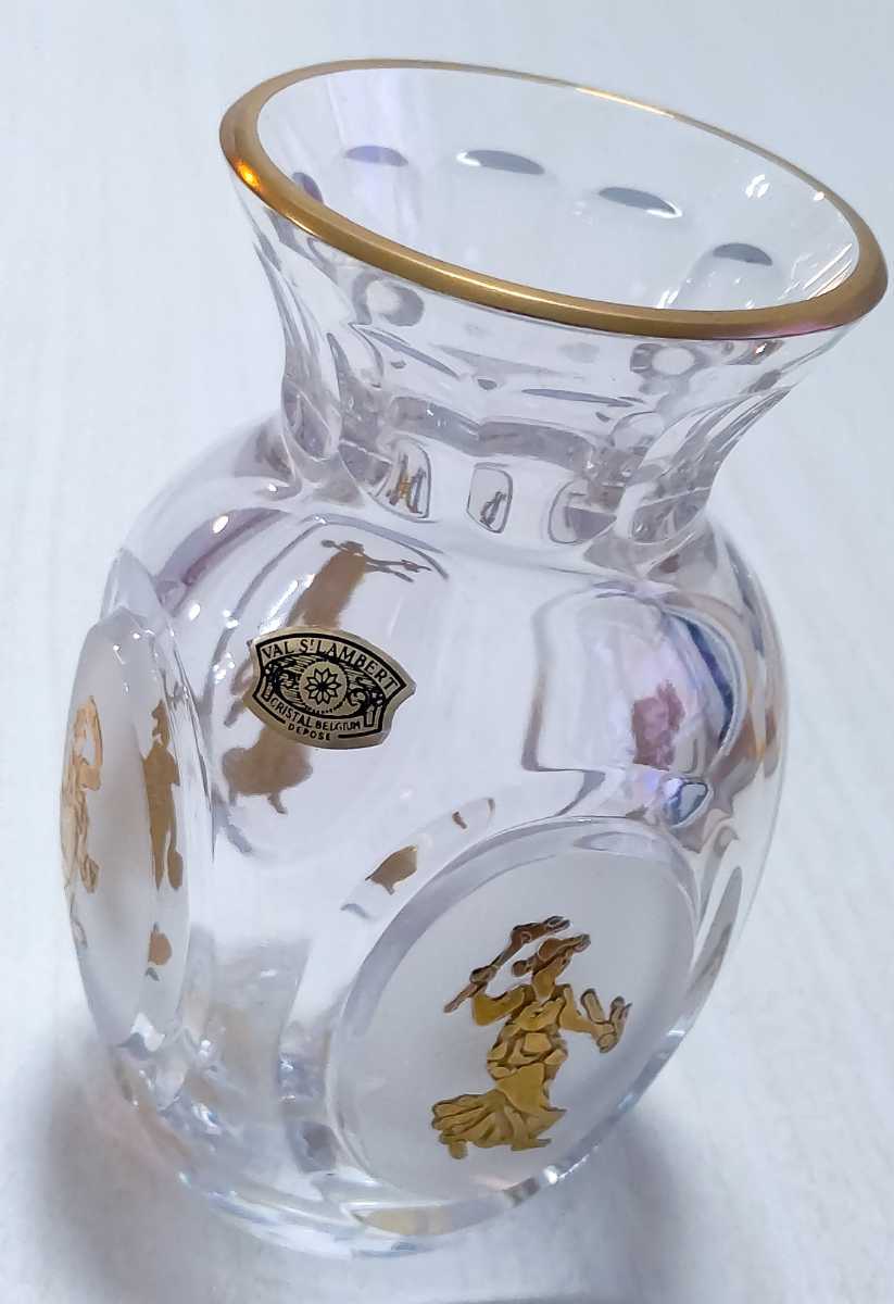 ヴァルサンランベール Val Saint Lambert 金彩 カットガラス 花瓶