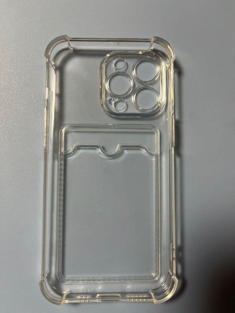 iPhone 13 pro☆クリア 透明 スマホケース Apple ポケット付 カード ケース_画像2