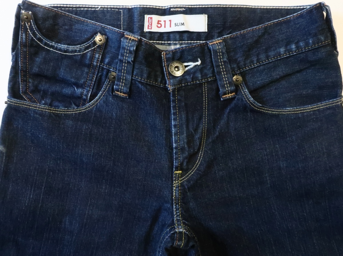 即決★Levi's 511 w30 SLIM ジーンズ デニム パンツ リーバイス インディゴ 濃紺 スリム ブラックパッケージ 紙パッチ ジップポケットの画像3