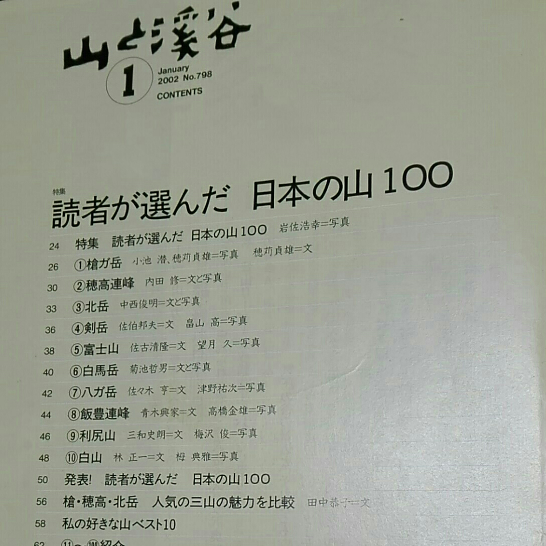 山と渓谷　2002年1月　別冊付録ありません　読者が選んだ日本の山100　続・甦れ日本列島_画像2