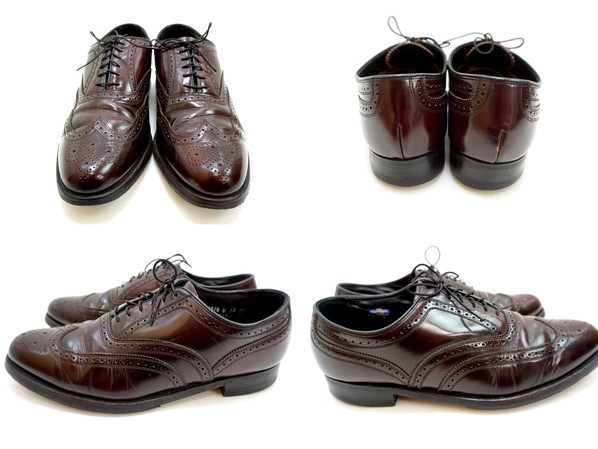 ●フローシャイム FLORSHEIM 内羽根 鏡面レザー仕上げ ショートウィング レザー シューズ ブラウン 9.5E 27.5cm相当_画像2