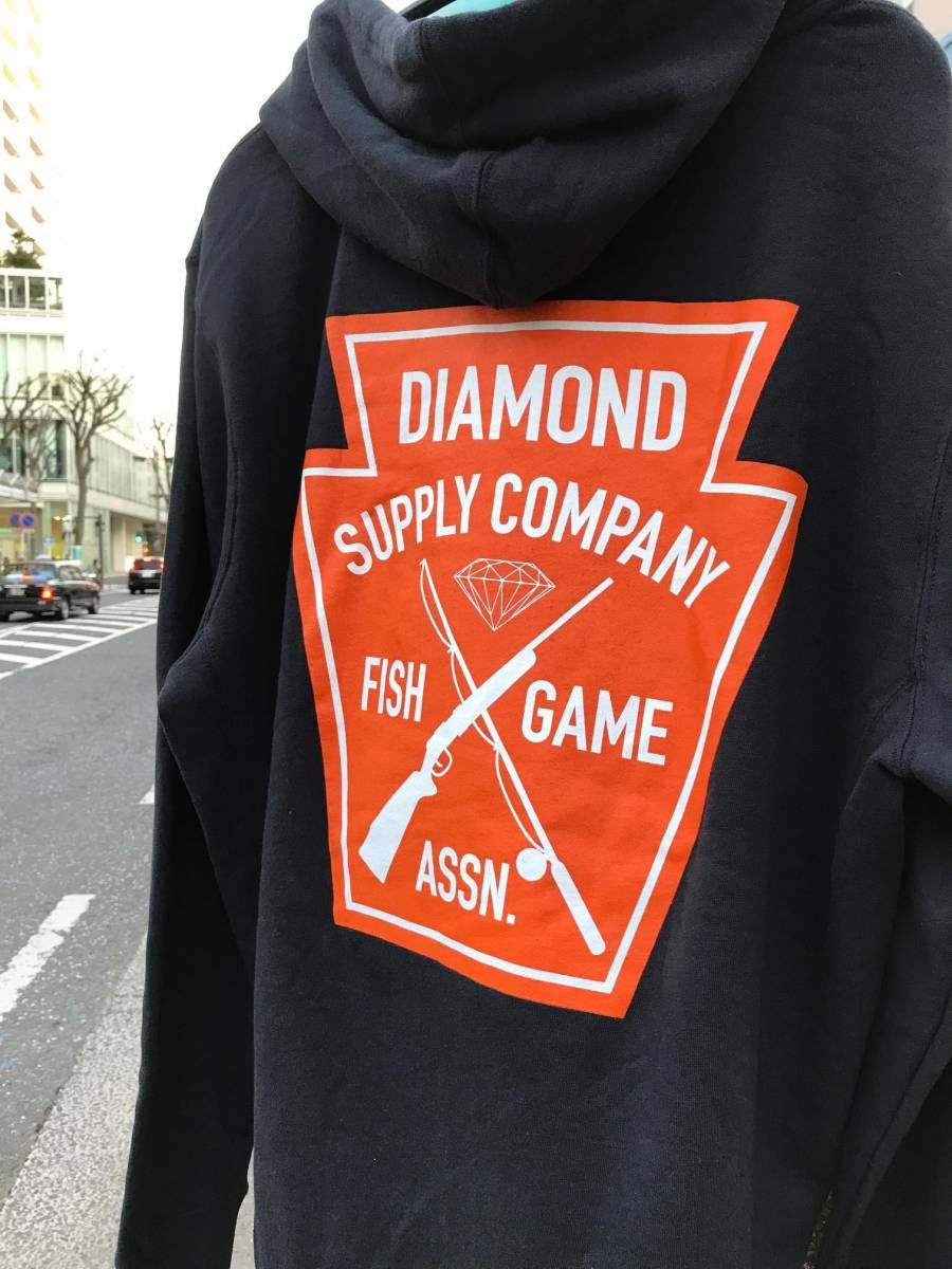 USA正規品 【L】 Diamond Supply Co. ダイヤモンドサプライ ZIP UP ジップアップ パーカー FISH GAME 紺 ネイビー バックプリント