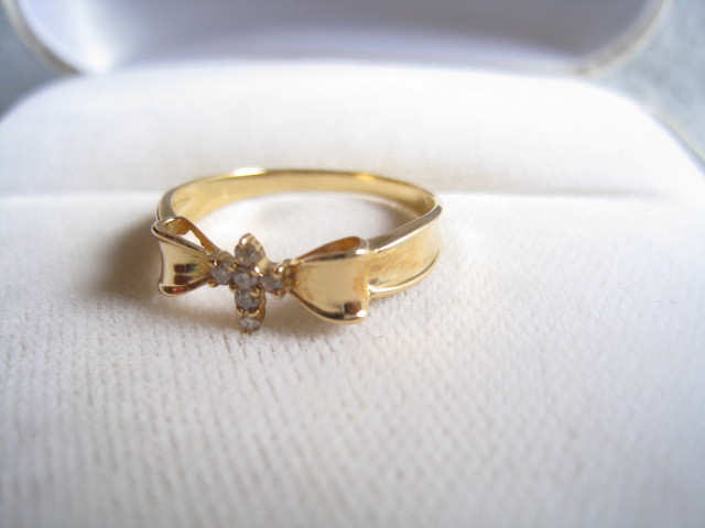 [SAMU]綺麗！！リボン 天然ダイヤモンド0.07ct k18イエローゴールド指輪 #13号★新品！_画像6