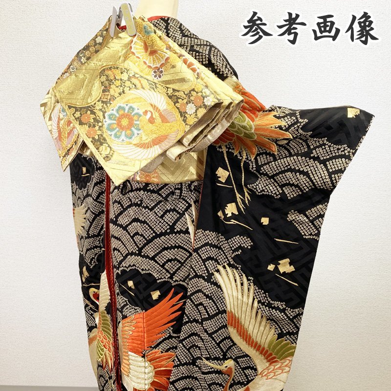 [ last SALE!!]* kimono March * gorgeous! antique embroidery discount long-sleeved kimono aperture stop . gold paint long kimono-like garment attaching * condition excellent coming-of-age ceremony wedding 210z14