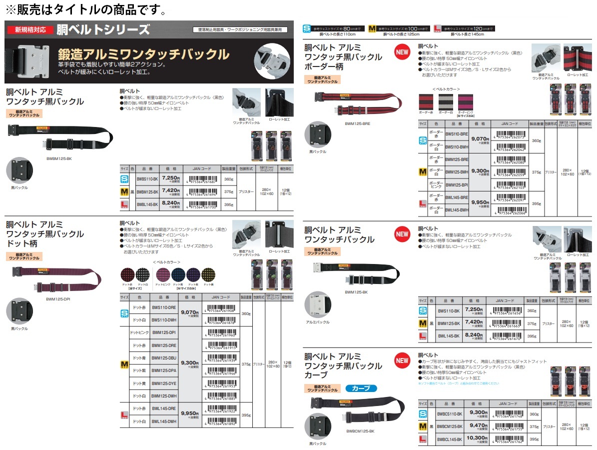 タジマ 胴ベルト アルミワンフィンガーバックル BAM125-BK 黒 サイズM 腰の強い特厚50mm幅ナイロンベルト TAJIMA 261601 。_画像3