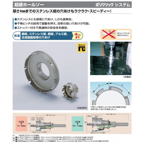 (ボッシュ) 超硬ホールソー カッター PH-033C 刃先径33mmφ 回転専用 4mmまでの鋼板、ステンレス板、銅板、アルミ板等の穴あけ_画像2