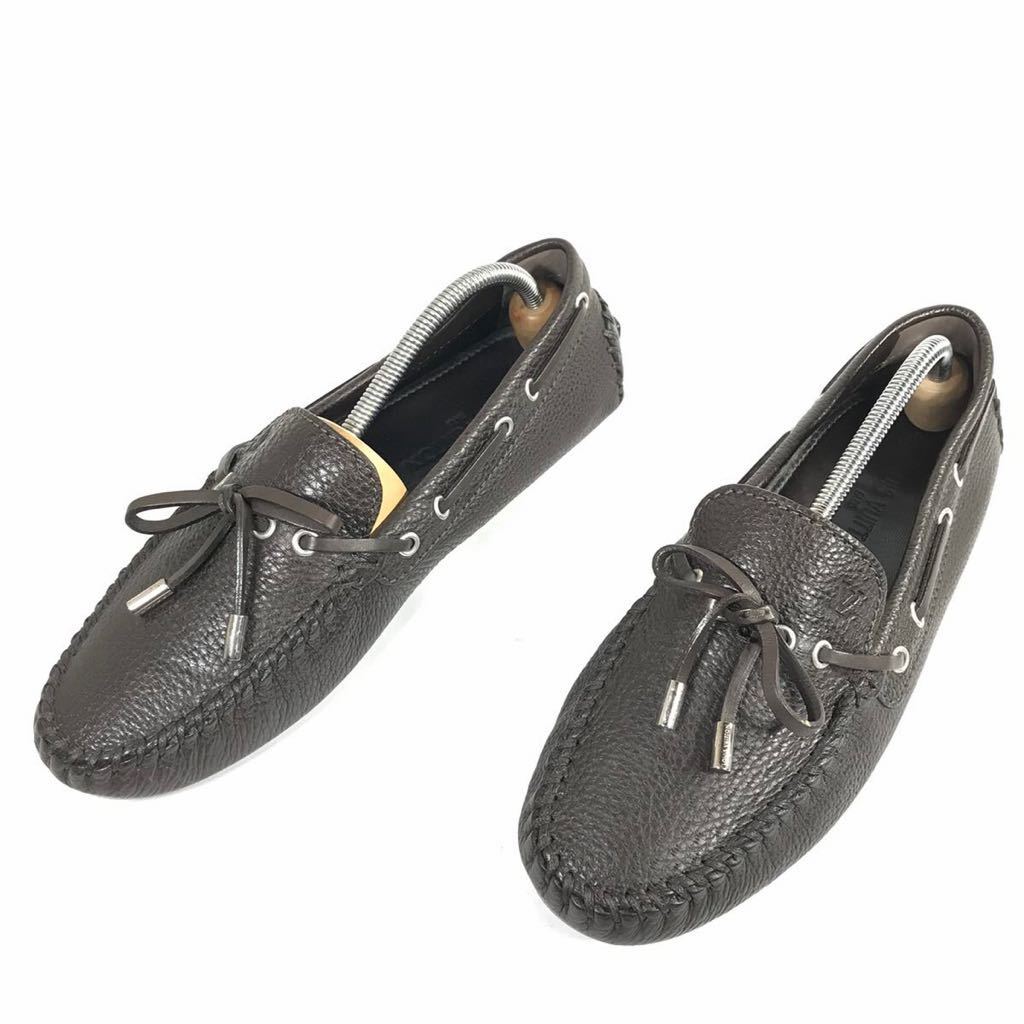 ルイヴィトン】本物 LOUIS VUITTON 靴 26cm 茶 LVロゴ ドライビング