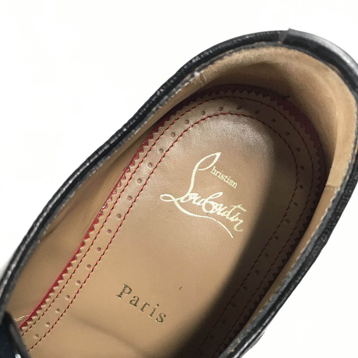 [ Louboutin ] genuine article Louboutin shoes 25.5cm embroidery casual shoes dress shoes leather × cloth series for man men's Italy made 40 1/2