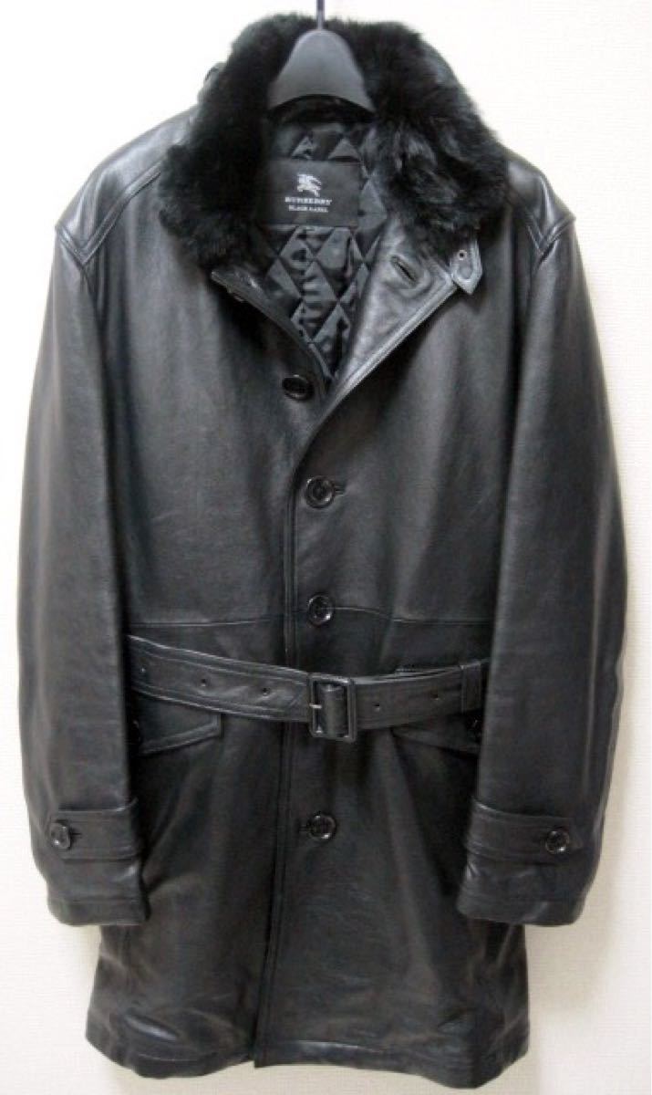 サイズLL 新品同様 BURBERRY BLACK LABELファー付き レザートレンチ