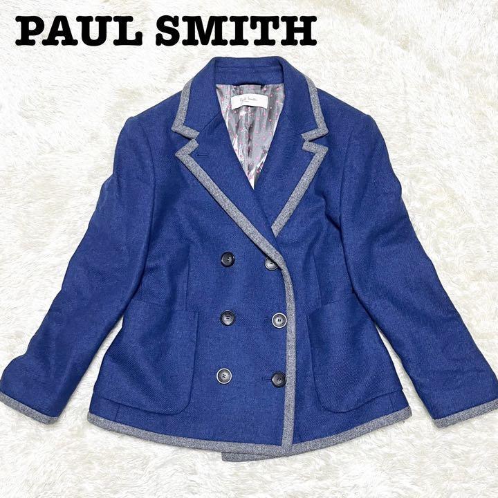 【即納！最大半額！】 PAUL SMITH ポールスミス テーラードジャケット JKT 40 ブルー 総柄 ダブル Mサイズ