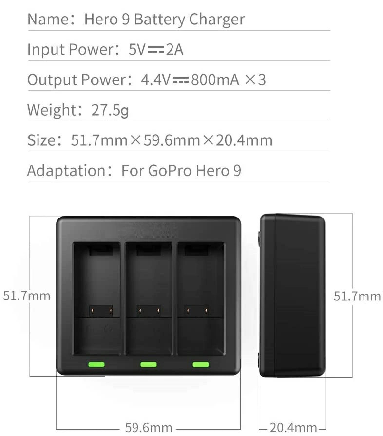 【送料無料】Gopro Hero9 バッテリー用充電器 3個同時充電 バッテリーチャージャー USB & Type-C入力充電器 Gopro hero9 対応の画像3