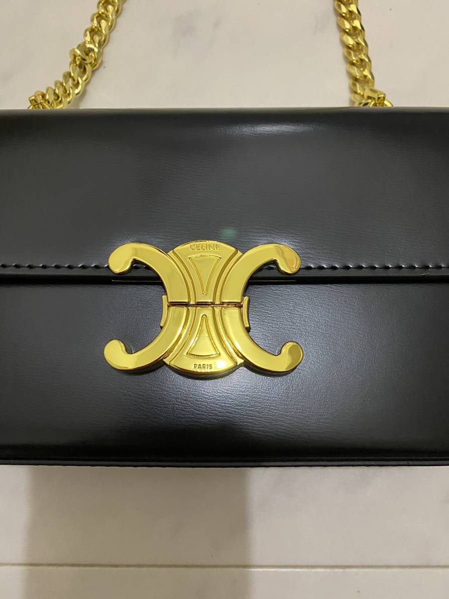 【値下げ】 セリーヌ CELINE トリオンフ チェーン ショルダーバッグ シャイニーカーフスキン