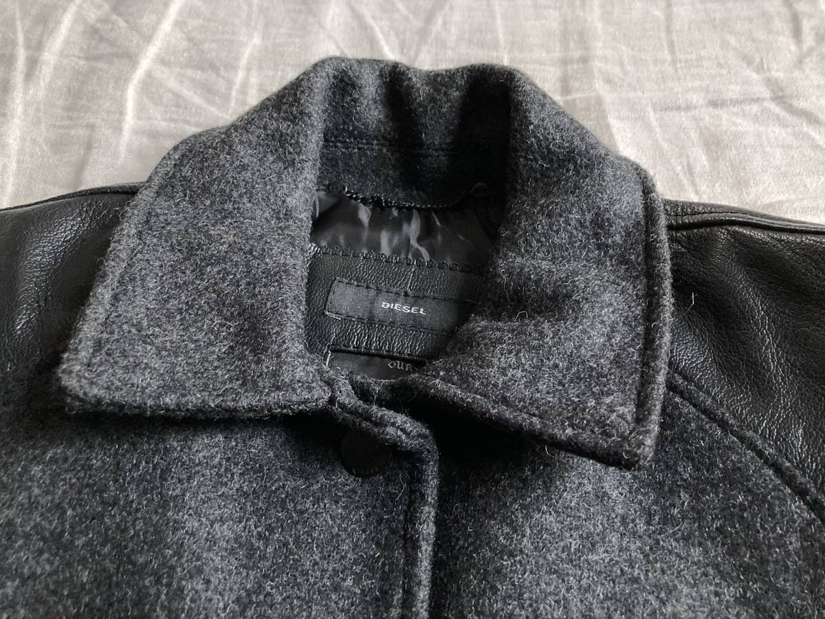 美品 DIESEL ディーゼル 袖レザー 山羊革 ワッペン スタジャン 美品 DIESEL ディーゼル 袖レザー 山羊革 ワッペン スタジャン