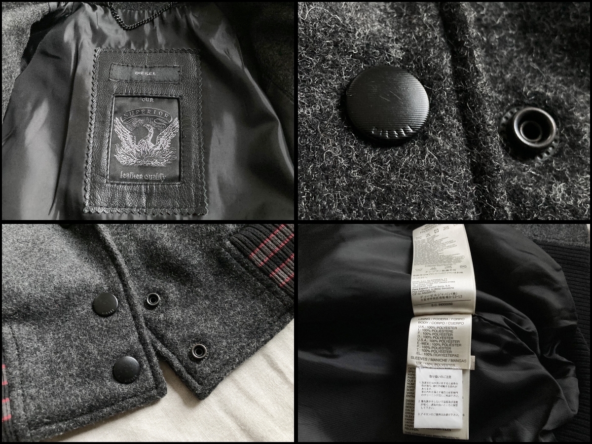 美品 DIESEL ディーゼル 袖レザー 山羊革 ワッペン スタジャン 美品 DIESEL ディーゼル 袖レザー 山羊革 ワッペン スタジャン