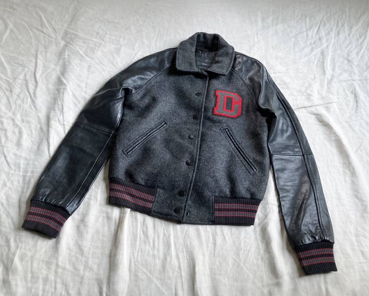 美品 DIESEL ディーゼル 袖レザー 山羊革 ワッペン スタジャン 美品 DIESEL ディーゼル 袖レザー 山羊革 ワッペン スタジャン