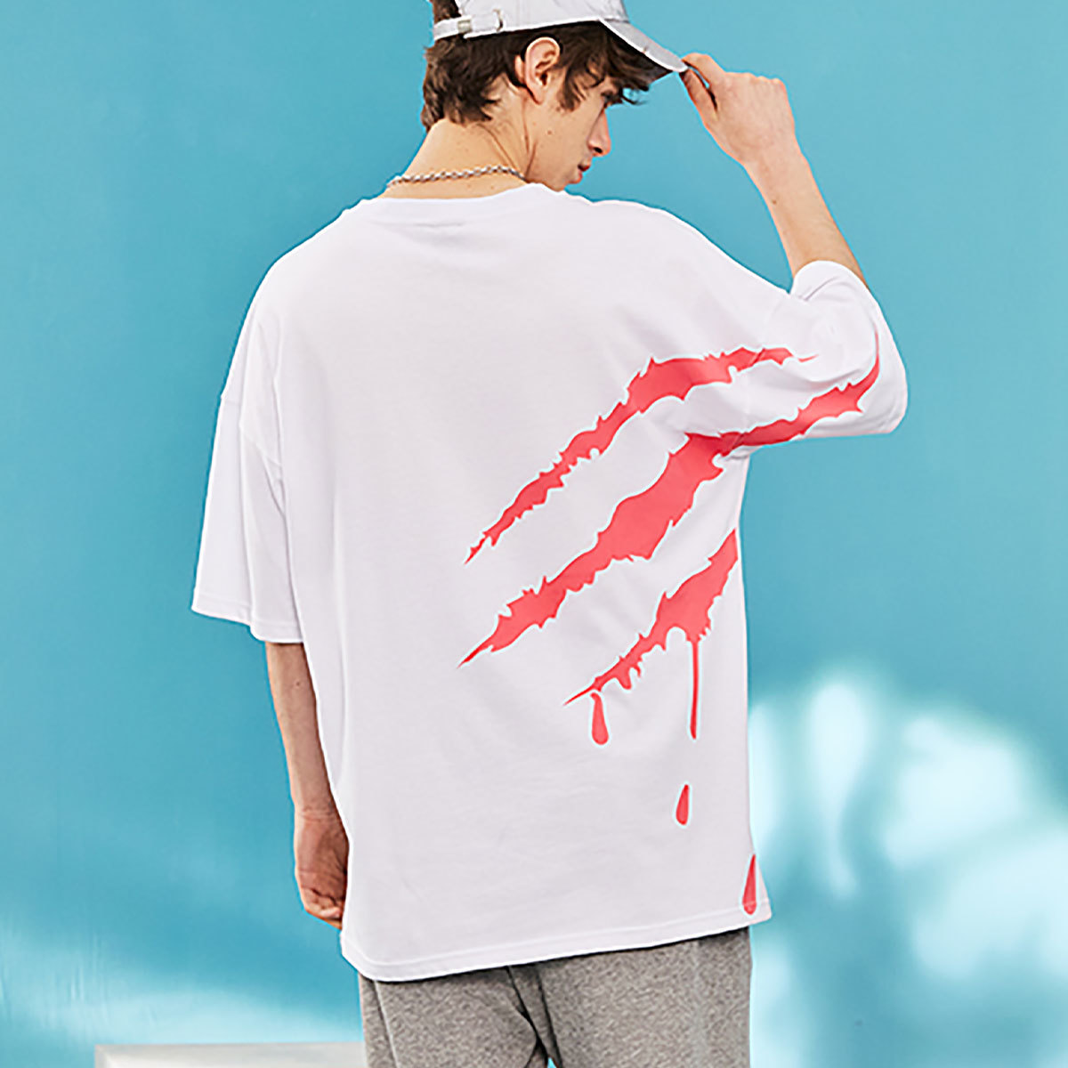 【 SUAMOMENT 】 ユニセックス オーバーサイズ バックプリント Tシャツ UNISEX CLAW MARKS NEON PRINT T-shirt ホワイトxピンク_画像3