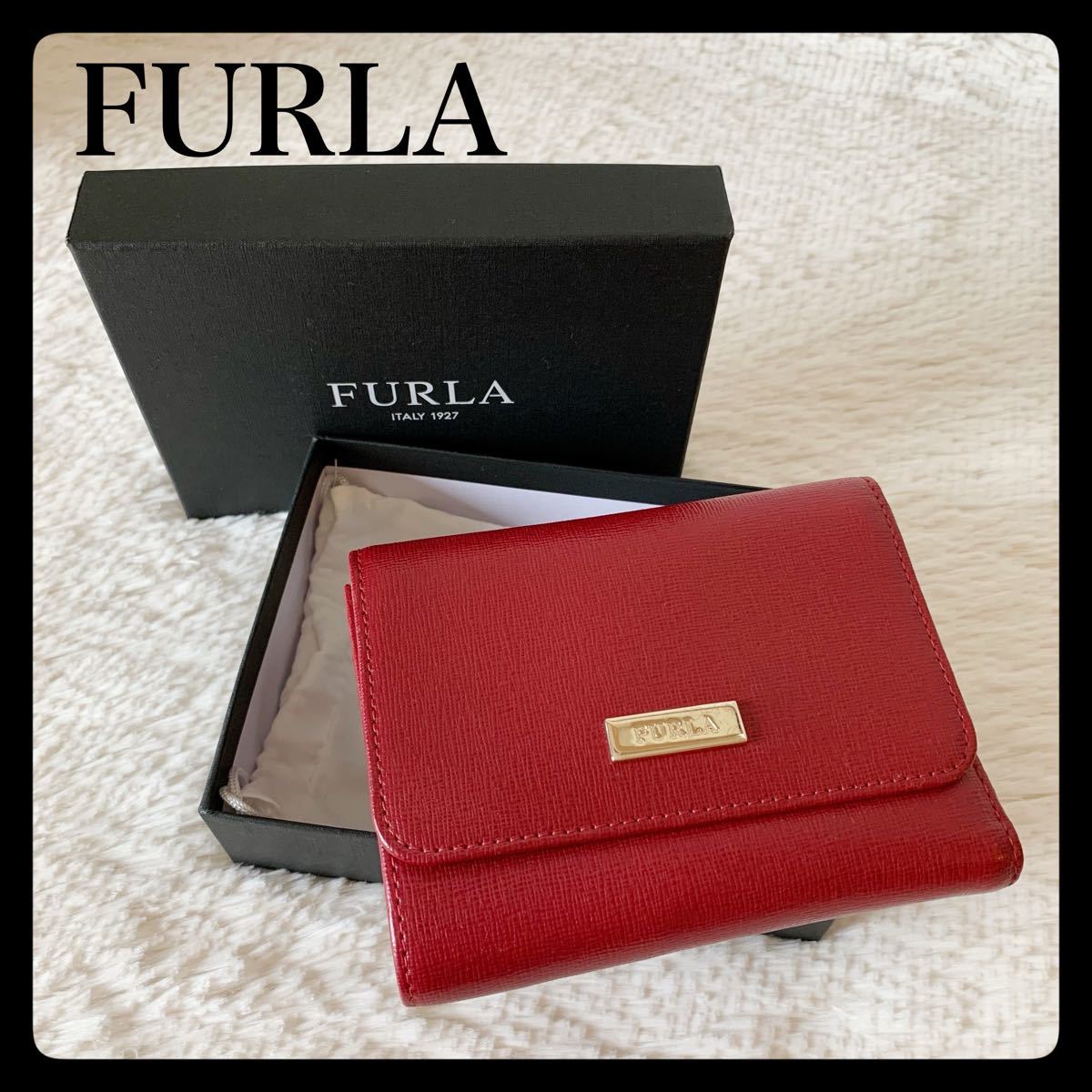 【極美品】FURLA フルラ 三つ折り財布 本革レザー レッド 箱・保存袋