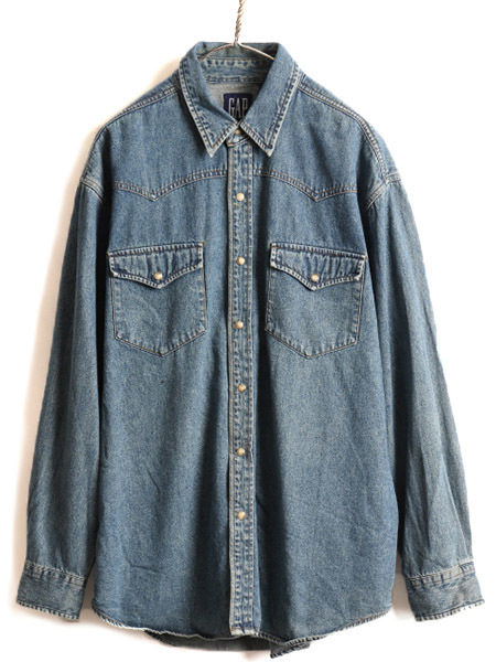 2022春大特価セール! 90s ■ OLD GAP オールド ギャップ デニム 長袖 ウエスタン シャツ ( メンズ L ) 古着 90年代 旧タグ コットン 長袖シャツ ポケット付き 青 長袖シャツ 2022春大特価セール! 90s ■ OLD GAP オールド ギャップ デニム 長袖 ウエスタン シャツ ( メンズ L ) 古着 90年代 旧タグ コットン 長袖シャツ ポケット付き 青 長袖シャツ