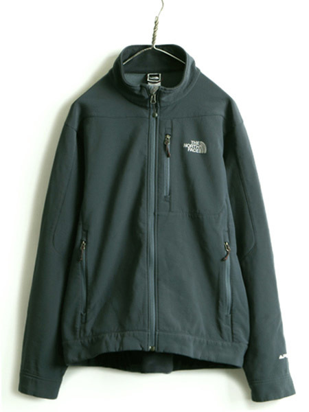 ■ ノースフェイス ソフトシェル ジャケット ( メンズ M ) 古着 The North Face APEX エイペックス 裏 フリース ジャンパー ブルゾン 青灰_画像1