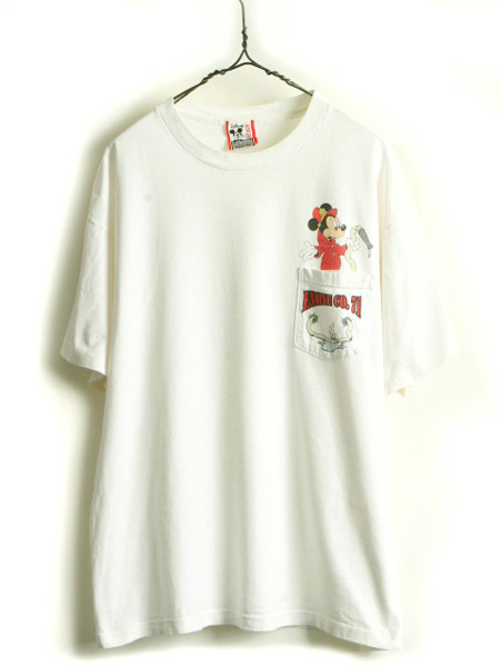 90s USA製 ■ ディズニー オフィシャル ポケット付き ミッキー マウス プリント 半袖 Tシャツ ( メンズ レディース XL ) 古着 90年代 ポケT