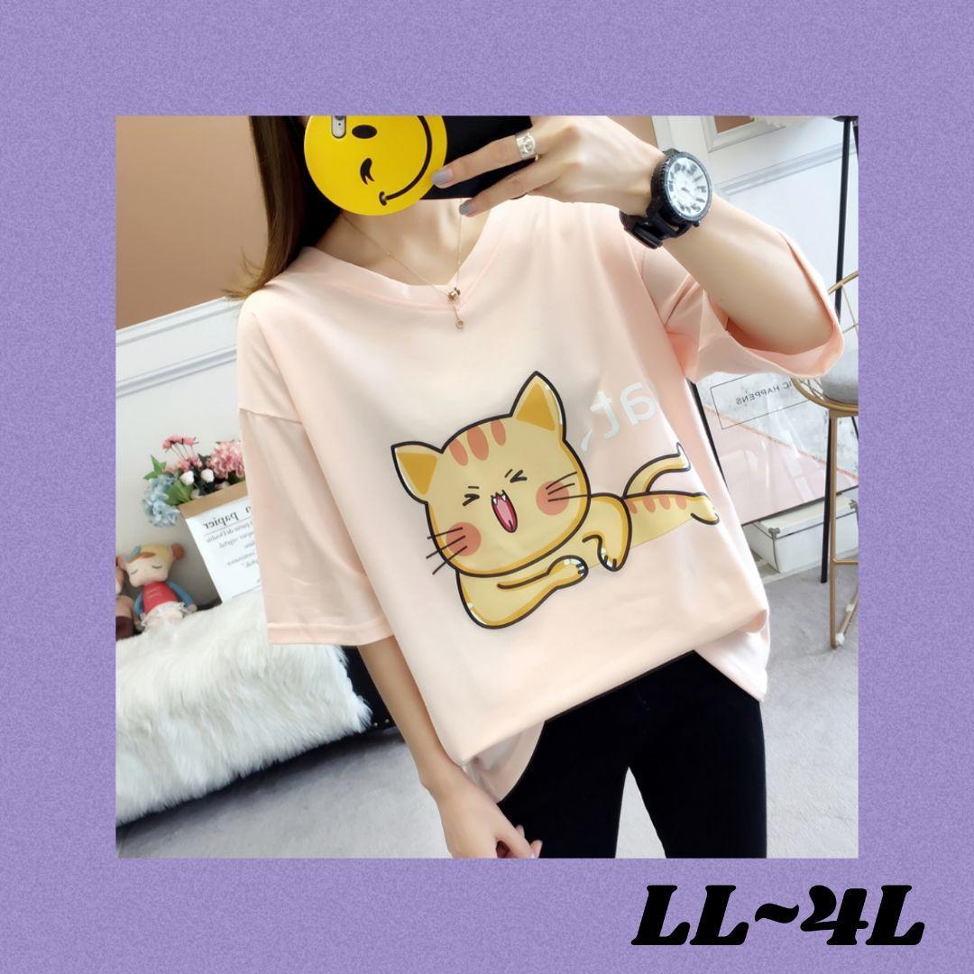 大きいサイズ ネコ ねこ 猫 プリントプ トップスワンピース LL~4L PK_画像1